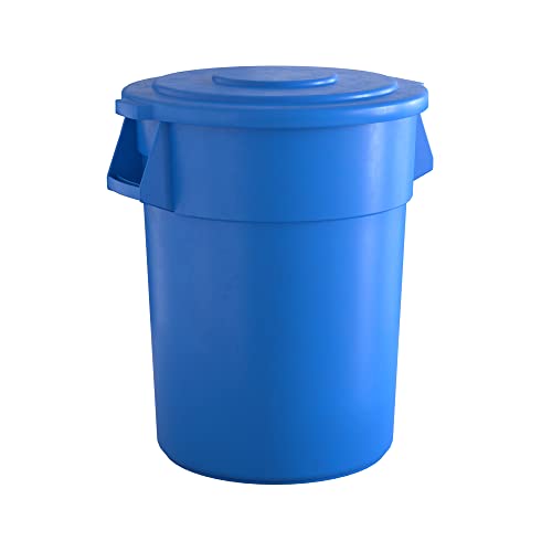 55 Gallon Blue Round Commercial Trash Can with Lid, Heavy-Duty Food Grade NSF Certified, Perfect for Restaurant, Office, School, Garage, Backyard, Workshop, Warehouse - color: Blue, size: 55 Gallon, style: Trash Can with Lid
