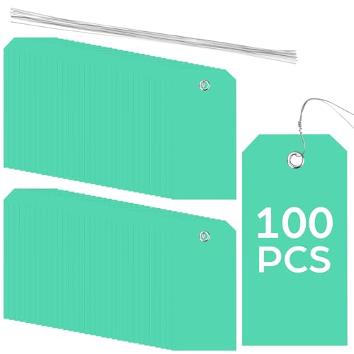 100 Pack Green Plastic Shipping Tags with Wire Ties, 4.72 x 2.36 inches Heavy Duty Industrial Hang Tags, Blank Identification Labels for Warehouse, Inventory & Outdoor Equipment (Green) - color: Green