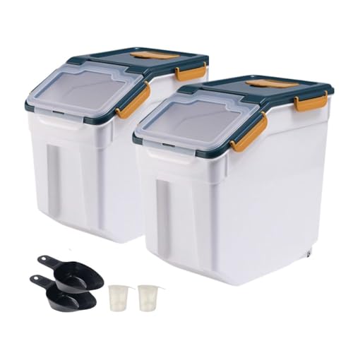 2 Pack 25lbs Rice Storage Container with Wheels, Flour and Sugar Container - color: 2Pcs 25LB Blue