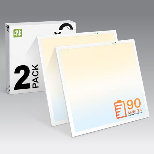 ASD 2x2 LED Flat Panel Light, Emergency Battery Backup UL DLC 2 Pack - color: 2x2 Sensor Base, size: 2 Pack