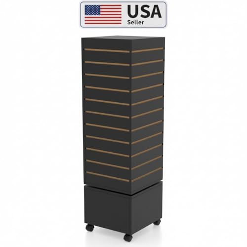 WISDOMFUR Rotating Slatwall Display Rack, Black, 16"x16"x60" - color: Black