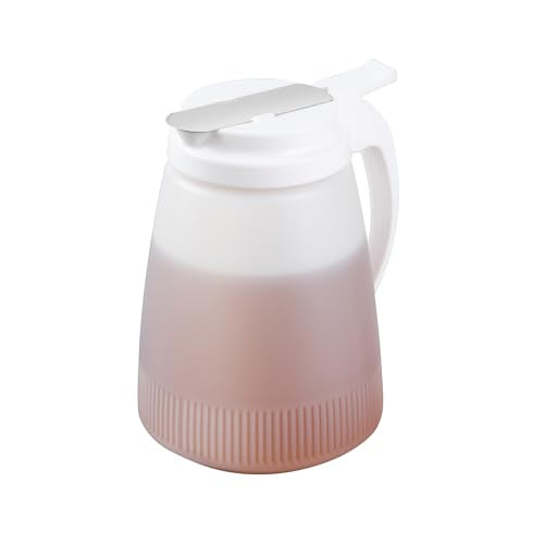Restaurantware-Chef 101 48 Ounce All Purpose Syrup Dispenser, 1 Honey Dispenser - White Top, Stainless Steel Slide Cover, Plastic Pancake Syrup Bottle, Perfect For Diners, Restaurants, Home - color: White, size: 48 Ounces, style: 1 Count