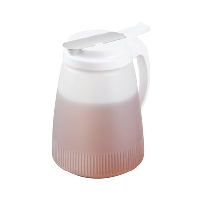 Restaurantware-Chef 101 48 Ounce All Purpose Syrup Dispenser, 1 Honey Dispenser - White Top, Stainless Steel Slide Cover, Plastic Pancake Syrup Bottle, Perfect For Diners, Restaurants, Home - color: White, size: 48 Ounces, style: 1 Count