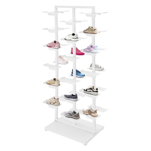 Commercial Clothing Store Shoe Rack, 18 Pairs of Shoes Holders Display Rack Shoes Display Shelf Free Standing Retail Boutique Shoe Stand Organizer for Home Store (White, 36 holders) - color: White, size: 50*40*150cm/19.69*15.75*59.06in