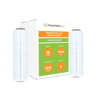 PSBM Blown Stretch Wrap, 4 Rolls 18 Inch x 1000 Feet 120 Gauge Heavy Duty Clear Plastic Wrap Industrial Strength Shrink Film for Moving, Packing & Shipping - size: 18 Inch (120GA), style: 1 Case