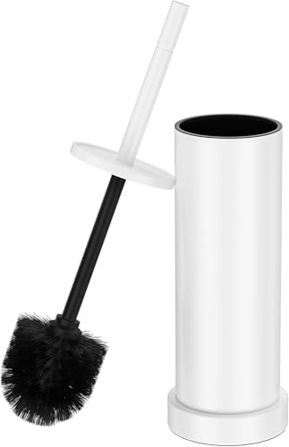 304 Stainless Steel Toilet Brush and Holder Set, Heavy Duty Toilet Bowl Brush and Holder with Removable Inner Bowl, Splash Protection, Long Handle for Bathroom - color: Matte White