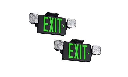 GZRUIYANG Black Housing Exit Sign With Emergency Lights Green, LED Exit Light With Battery Backup, UL 924 Certified, AC 120/277V, Commercial Lights Combo for Business - 2 Pack - color: Black Housing Green Letter, size: 2 Pack