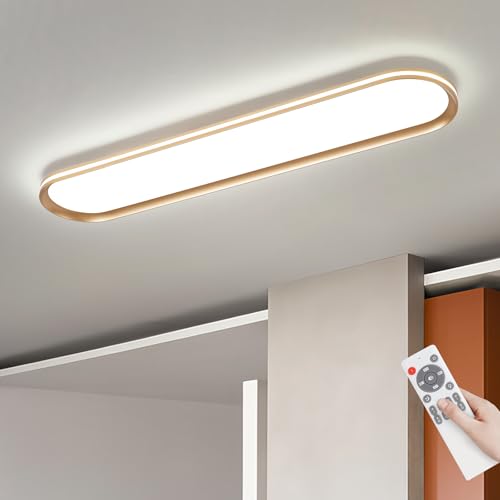 ADISUN Modern LED Ceiling Light Dimmable Linear Ceiling Light 39.4in Semi Flush Mount Long Lights with Remote Control and Side Lighting for Living Room Kitchen Dining Room Gold - color: Gold-1Pack, size: 39 Inch