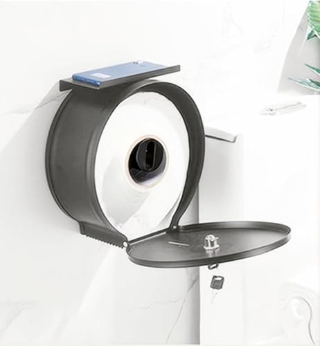 Commercial Jumbo Toilet Paper Dispenser with Shelf, Black Stainless Steel Toilet Paper Holder Wall Mount, 9 Inch Bathroom Tissue Roll Dispenser with Lock Key - color: Black With Shelf