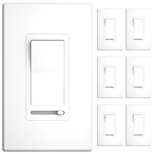 Amico Dimmer Light Switch 6 Pack, 1-Pole or 3-Way, Horizontal Slide, White - size: Standard Slide