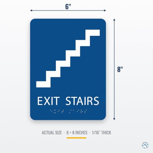 Alpha Dog Exit Stairs Sign, 8x6 ADA Braille Sign, Blue - color: Blue, size: Exit Stairs