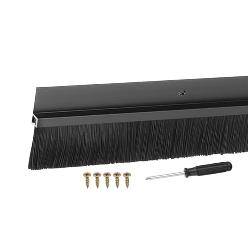 Door Sweep Aluminum Alloy Brush Sweeps, 1.6 Inch Black PP Brush 39"L x 2.6"W Fit for Gaps of Door Bottom - H-Shape Holder (Black) - color: Black, size: 1.6 Inch