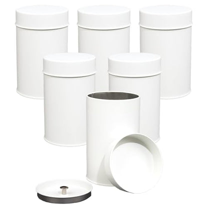Tea Tin Canister, 6 Pack Round Metal Tea & Coffee Storage Tins with Double Seal Lid, 16 oz Loose Leaf Tea Container, Kitchen Canisters for Sugar, Herbs, Spices, Airtight, 4.7"x3" (White)