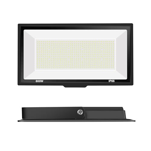800W LED Flood Light Outdoor,3600W Equivalent Super Bright FloodLight with Plug,80000LM 6000K Daylight White IP66 Waterproof Commercial Lighting for Sports Fields,Courts, Arena, Stadium - size: 800w_1pack