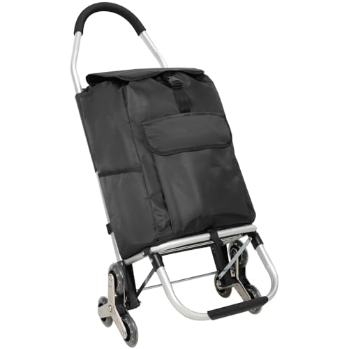 40L Heavy Duty Stair Climbing Collapsible Shopping Cart with Stainless Steel Triangular Wheels, Waterproof Oxford Removable Bag for Groceries, Laundry, Travel, Apartment Use (6 Wheels + Black) - color: 6 Wheels + Black