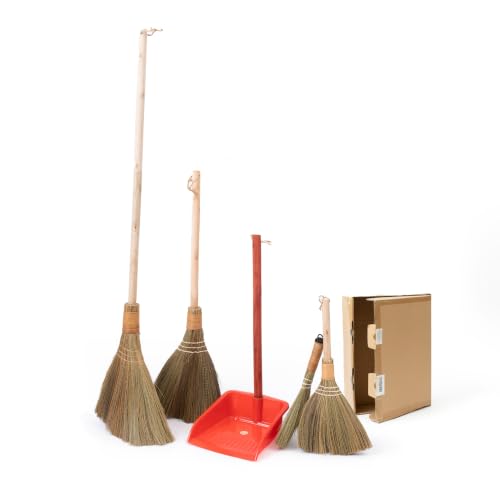 TTS Home Broom and Dustpan Set with 44.9'' Long Handle for Family, Kitchen, Office, and Lobby – 4-Pack Stand-Up Brooms with Dustpan Combo - style: Combo 4