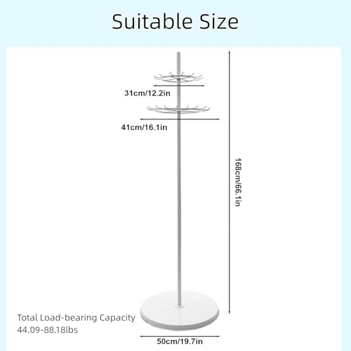 66.1 Inch Tie Rack Belt Display Shelf, Floor Standing Belt Hanger 2 Tier Retail Scarf Stand Jewelry Necklaces Organizer Shawls Purse Shelf for Clothing Store Home (White) - color: White