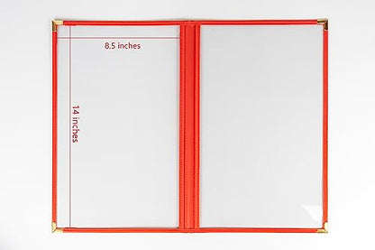 Menu Covers, Double Pages, 8.5" x 14" Legal Size, Red, Pack of 6 - color: Red