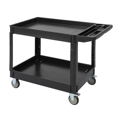 Utility Service Cart with Wheels and Two Trays, Service Cart 2-Shelf 500lbs, Rolling Utility Cart for Warehouse/Garage/Cleaning/Manufacturing, 2 Tier Heavy Duty Uline Tool Cart, 45"X25", Black - color: Black