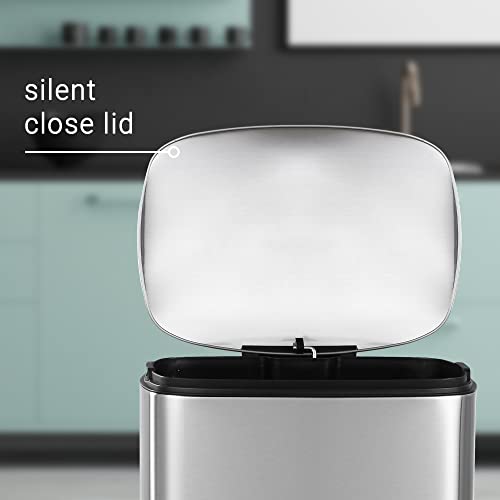 happimess Connor 2-Piece Stainless Steel Trash Can, Platinum Silver - color: Stainless Steel