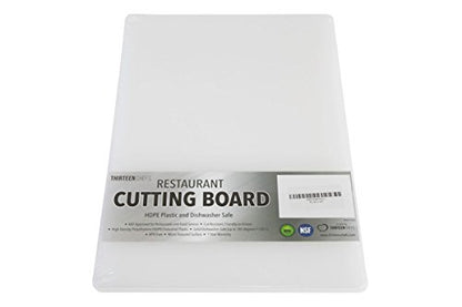 Thirteen Chefs Plastic Cutting Board - 18 x 12 x 0.5 Inch, Professional Grade HDPE, NSF Approved, Large Size and Dishwasher Safe - color: White, size: 18"L x 12"W