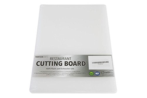 Thirteen Chefs Plastic Cutting Board - 18 x 12 x 0.5 Inch, Professional Grade HDPE, NSF Approved, Large Size and Dishwasher Safe - color: White, size: 18"L x 12"W