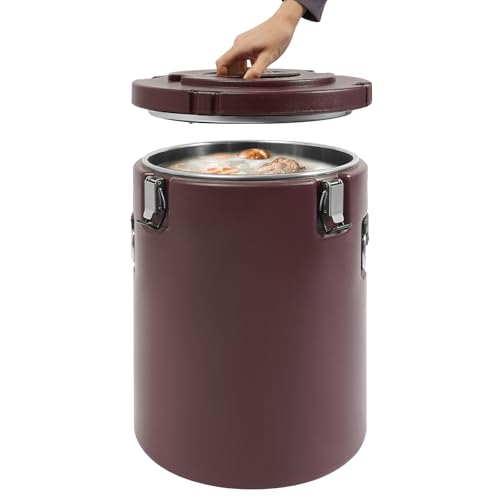 10 Gallon Insulated Soup Container, Commercial Soup Container for Hot or Cold Food Storage with 3 Buckles, Insulated Soup Carrier for Restaurant, Canteen, Home & Party (Brown, 10.57Gal) - color: Brown, size: 10.57Gal