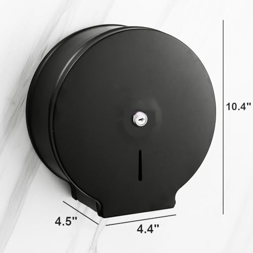 Commercial Jumbo Toilet Paper Dispenser, Black Stainless Steel Large Roll Bathroom Tissue Holder Wall Mount, 9” Diameter Lockable Dispenser with Key for Business Restrooms - color: Black