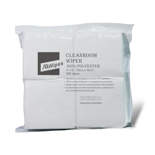 AAWipes Cleanroom Polyester Wipers 4"x4" (Bag of 400 Pcs) Double Knit 100% Polyester Wipes Lint Free Cloths with Ultra-fine Filaments, Laser Sealed Edge, Class 100 Cloths, Ultra-Soft Wipes