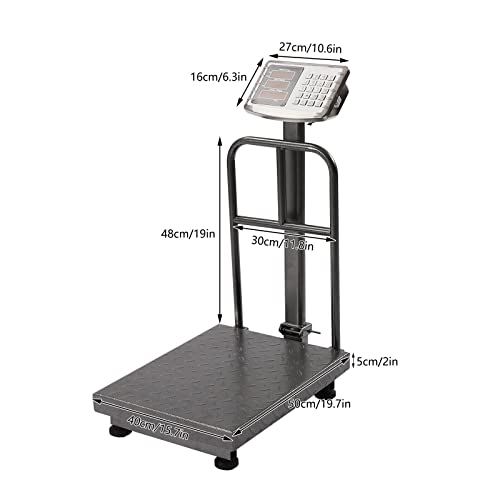 660LB Industrial Digital Floor Scale with Removable Guardrail – Heavy Duty Platform Scale, LB/KG Conversion, for Postal, Luggage, Shipping & Mailing - color: Black Guardrail