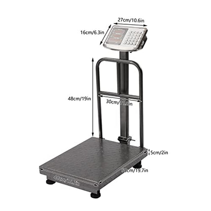 660LB Industrial Digital Floor Scale with Removable Guardrail – Heavy Duty Platform Scale, LB/KG Conversion, for Postal, Luggage, Shipping & Mailing - color: Black Guardrail