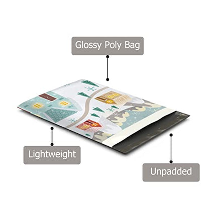 10x13 (100) Winter Village Christmas Designer Poly Mailers Self Sealing Waterproof Shipping Envelopes Holiday Premium Printed Bags For Small Businesses - color: Winter Village, size: 10x13