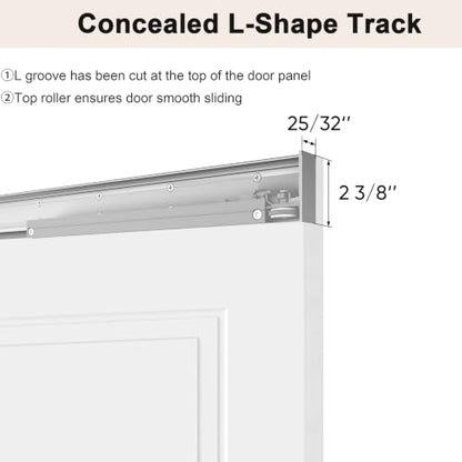 JUBEST 36"x84" Concealed Barn Door with Soft Close Hardware Kits, Primed