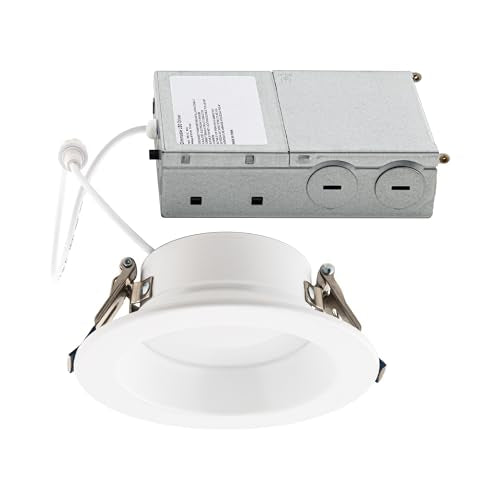 Builder Essential 4in Cutout 1,050 Lumens Round LED Recessed Light and Housing for Remodel or New Construction with Regressed Trim 8W-10W-12W, 5-CCT 2700-3000-3500-4000-5000K in White - size: 5in Size, 1050 Lumens