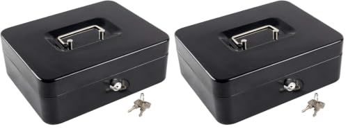KYODOLED Metal Cash Box with Money Tray and Lock,Money Box with Cash Tray,Cash Drawer,11.81"x 9.45"x 3.54" Black X Large (Pack of 2) - color: Black-2PACK, size: X Large (Pack of 2)