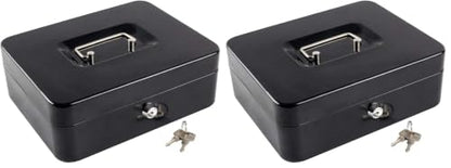 KYODOLED Metal Cash Box with Money Tray and Lock,Money Box with Cash Tray,Cash Drawer,11.81"x 9.45"x 3.54" Black X Large (Pack of 2) - color: Black-2PACK, size: X Large (Pack of 2)