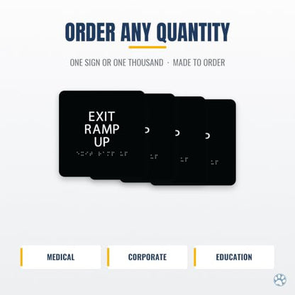 Alpha Dog Exit Ramp Up Sign, 6x6 ADA Braille Sign, Black - color: Black, size: Exit Ramp Up