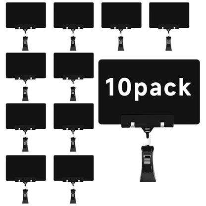 10 Pack Mini Plastic Chalkboard Sign with Clip, Double Sided Rotating Reuse Price Signs for Business Retail Food Clothing Rack Shelf Basket, Clip on Sign Holder (Black) - color: Black