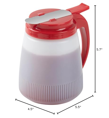 Restaurantware-Chef 101 32 Ounce All Purpose Syrup Dispenser, 1 Honey Dispenser - Red Top, Stainless Steel Slide Cover, Plastic Pancake Syrup Bottle, Perfect For Diners, Restaurants, Home - color: Red, size: 32 Ounces, style: 1 Count