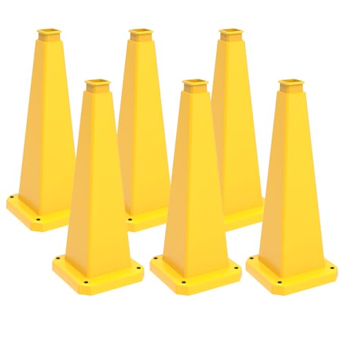 28 inch Yellow Safety Caution Cones Blank, Safety Road Cones Unprinted with Heavy Rubber Weighted Base for DIY Custom Messaging Hazard Warning (6 Pack) - color: BLANK/YELLOW, size: 28 inch