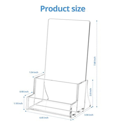zavekia 2 Pack Acrylic Brochure Holder With business card holder, 4 x 9 inches Clear Acrylic Literature Holder Plastic Flyer Display Stand