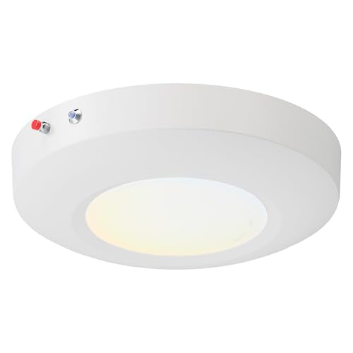 6 Inch LED Emergency Disk Light Kit with Battery Backup, Ceiling Mount Emergency Lights, Dimmable, 120-277V, 15W, 1000lm, CRI90, 5CCT Selectable, ETL & Wet Rated, White, 1 Pack - color: 1 Pack 5CCT White With Battery Backup, size: 6inch