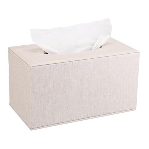 Sumnacon Tissue Box Cover Rectangle Linen Tissue Box Holder,Magnetic Bottom - color: Beige, size: Large