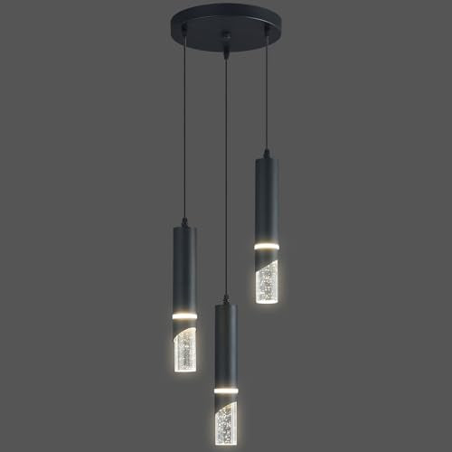Modern Dimmable Led Pendant Lights Kitchen Island, Ideal for Living Room, Bedroom,Sink 18w LED Crystal Energy-Saving Hanging Lamp for Cozy Lighting (Black 3 Light) - size: 3-Light