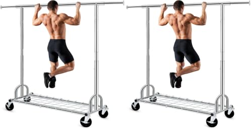 HOKEEPER Clothing Garment Rack Capacity 525LBS Collapsible Clothes Rack (Pack of 2) - color: Chrome, size: 22"D x 75"W x 71"H (Pack of 2)