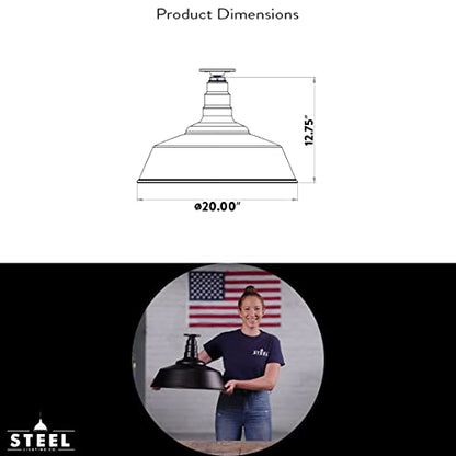 Industrial Pendant Light 20 Inch Extra Large Steel Warehouse | Matte Black - color: Matte Black With Matte Black Interior, size: Flush Mount