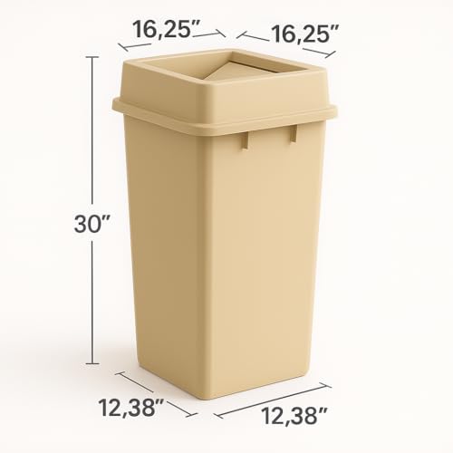 23 Gallon Beige Square Plastic Trash Can with Lid Heavy Duty | Indoor Outdoor Commercial Waste Container with Optional Lid for Restaurants, Parks, Schools, Public Spaces - color: Beige, size: 23 gallon with lid