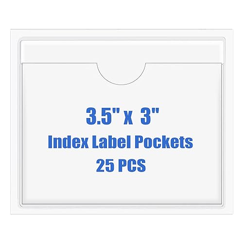 Origin-Joy 25 PCS Self-Adhesive Index Label Pockets, Clear Plastic Peel & Stick Card Holders with Top Open for Loading (3.5 x 3 inch) - size: 3.5 x 3 inch, style: Horizontal