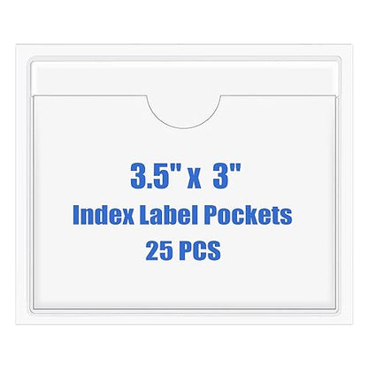 Origin-Joy 25 PCS Self-Adhesive Index Label Pockets, Clear Plastic Peel & Stick Card Holders with Top Open for Loading (3.5 x 3 inch) - size: 3.5 x 3 inch, style: Horizontal