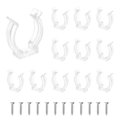 MECCANIXITY T8 U Clips Holder Bracket Fluorescent Tube Light Fixture Plastic Pipe Clamps with Screws for LED Bulbs Ceiling Lamp, Clear, Pack of 12 - size: T8